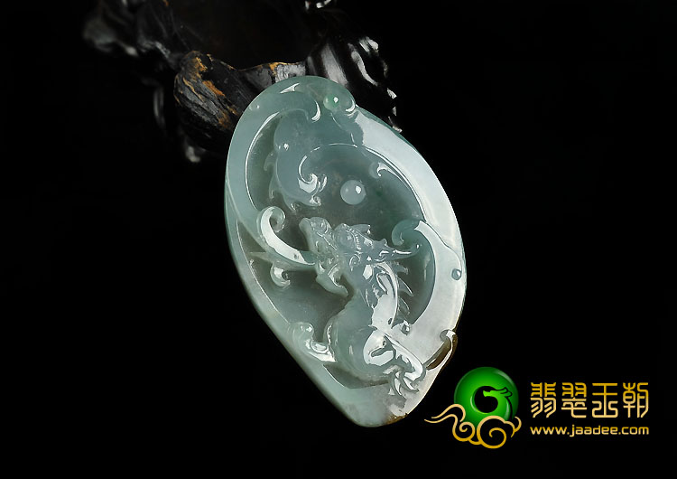 冰种晴水带黄翡缅甸翡翠A货龙行如意挂件