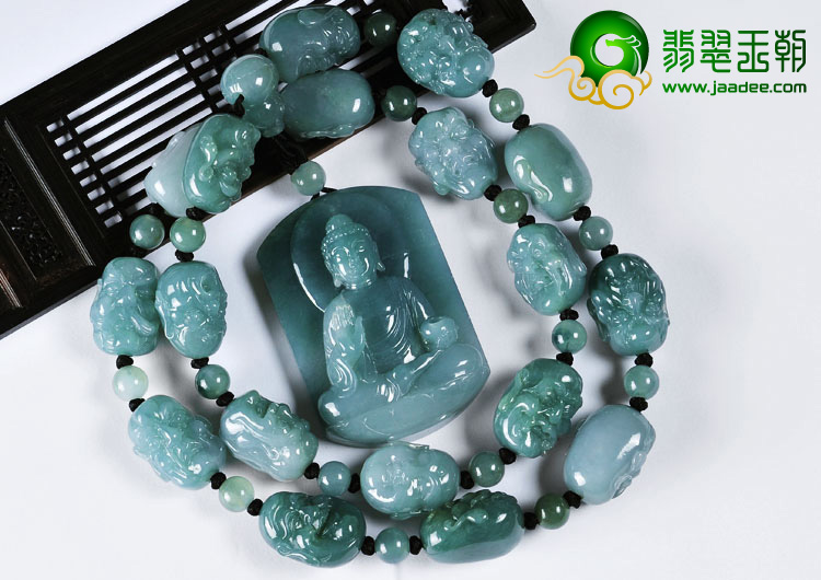糯冰种蓝晴水缅甸翡翠A货万佛归宗挂件
