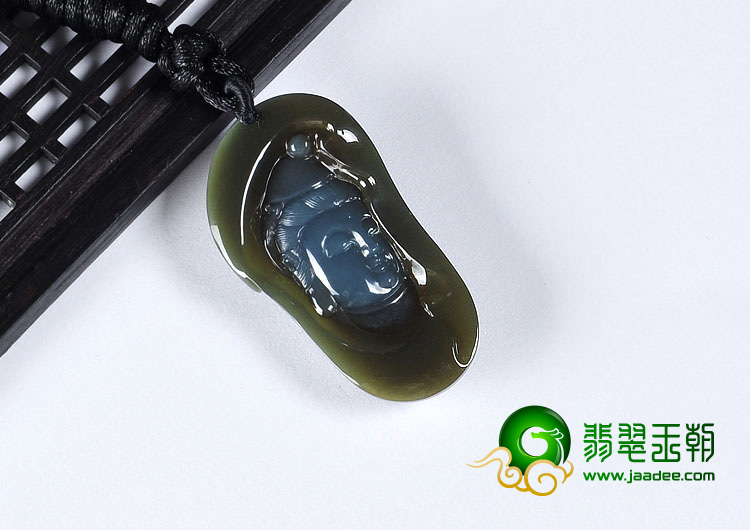 糯冰种青褐翡缅甸翡翠A货观音头挂件