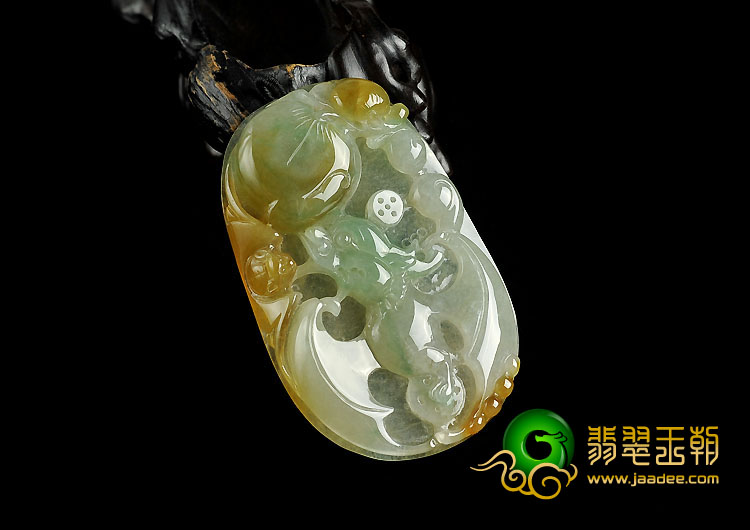 冰种黄加绿缅甸翡翠A货福从天降挂件