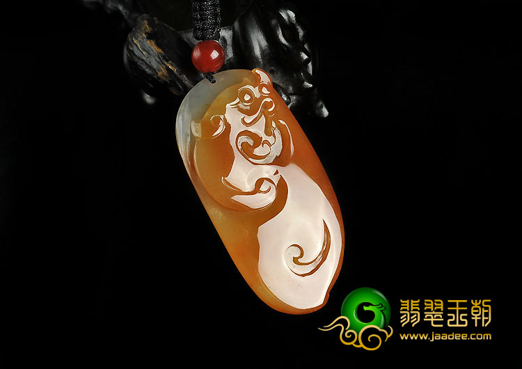 糯冰种红黄翡缅甸翡翠A货龙牌挂件