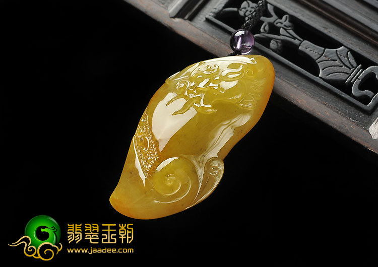冰种黄翡缅甸翡翠A货龙头挂件