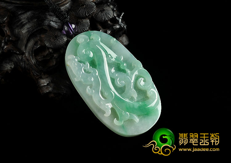 糯冰种飘翠缅甸翡翠A货龙凤呈祥挂件