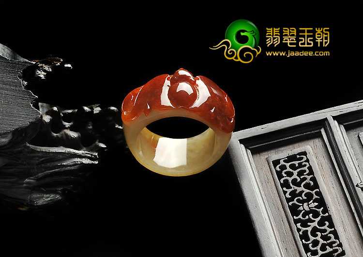糯冰种红黄翡缅甸翡翠A货洪福齐天指环
