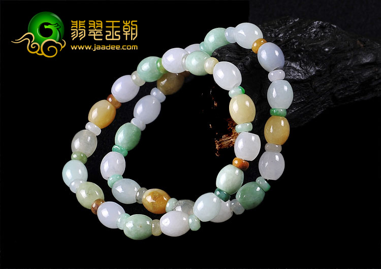 糯冰种三彩缅甸翡翠A货手链（单价）