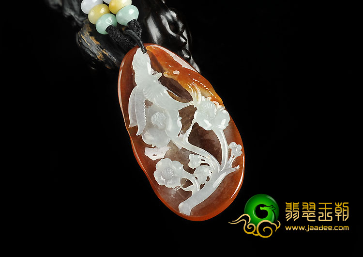 冰种红黄翡缅甸翡翠A货比翼双飞挂件
