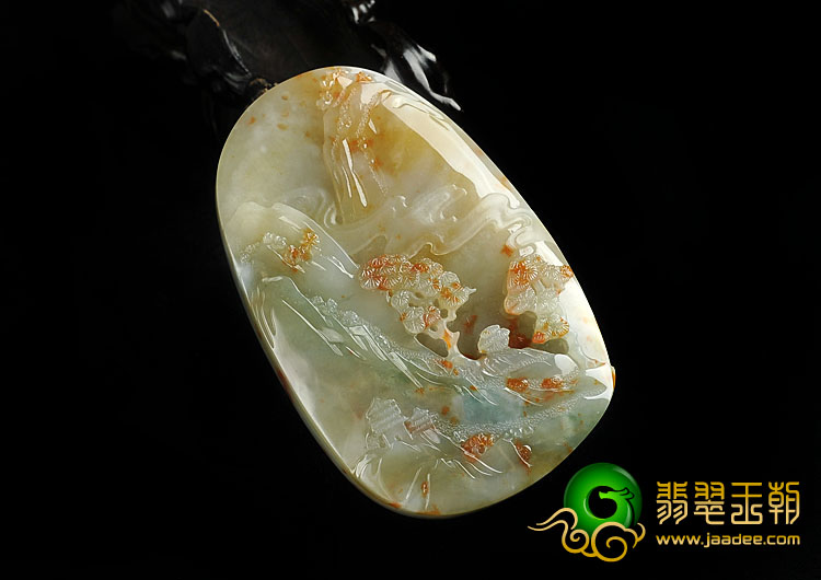 糯冰种三彩缅甸翡翠A货空山幽谷挂件