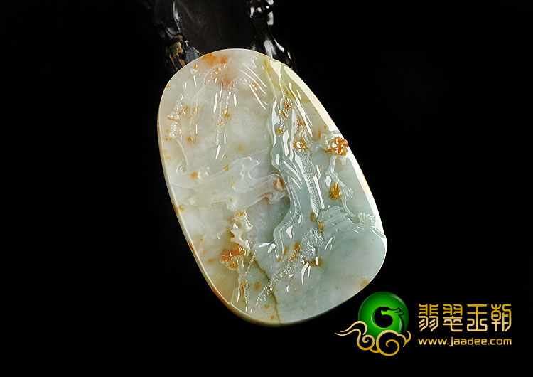 糯冰种三彩缅甸翡翠A货远山行挂件