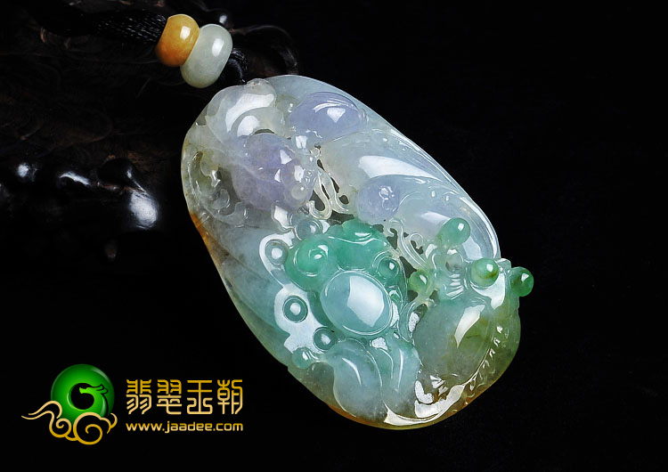 冰种三彩缅甸翡翠A货金玉满堂挂件