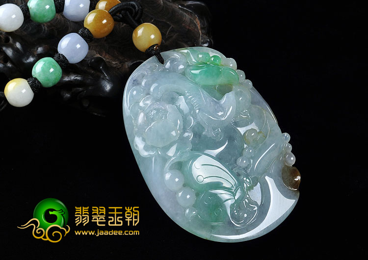 冰种三彩缅甸翡翠A货花开富贵挂件
