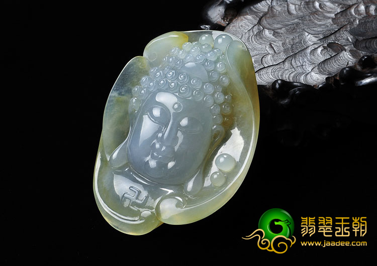 冰种淡黄翡缅甸翡翠A货释迦牟尼挂件