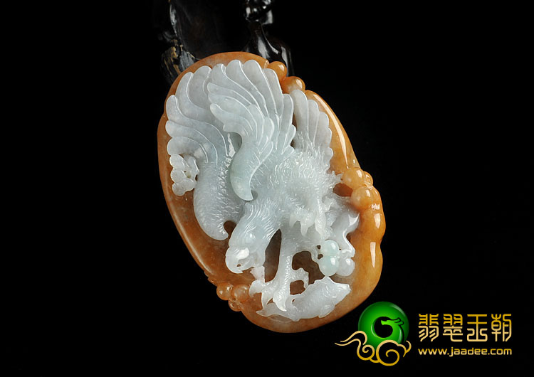糯冰种红黄翡缅甸翡翠A货大展宏图挂件