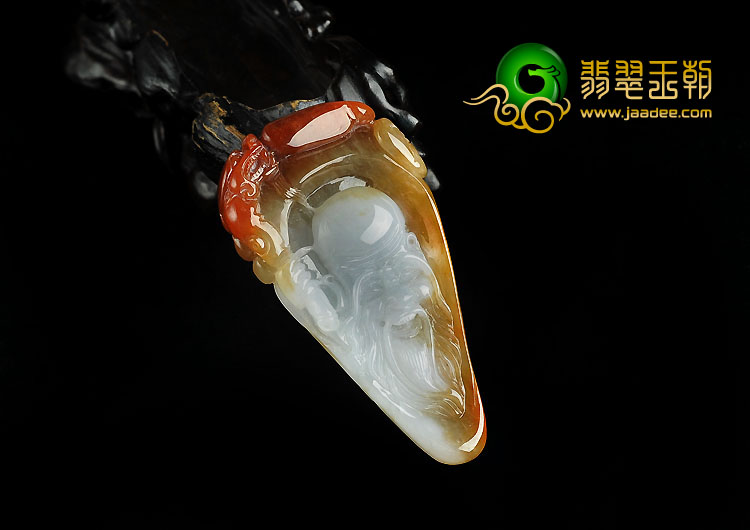 糯冰种红黄翡缅甸翡翠A货寿星挂件