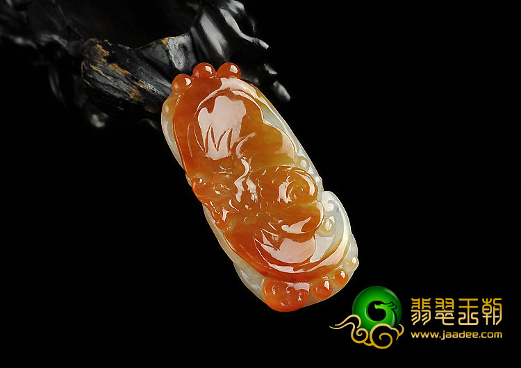 糯冰种红黄翡缅甸翡翠A货蝙蝠挂件