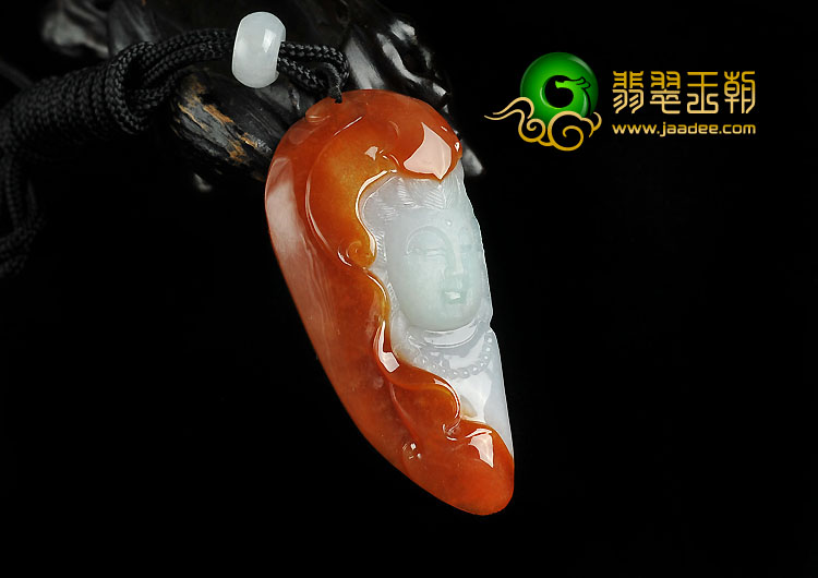 糯冰种红黄翡缅甸翡翠A货观音头挂件