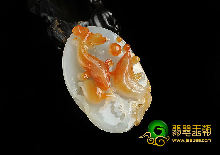糯冰种红黄翡缅甸翡翠A货年年有余挂件