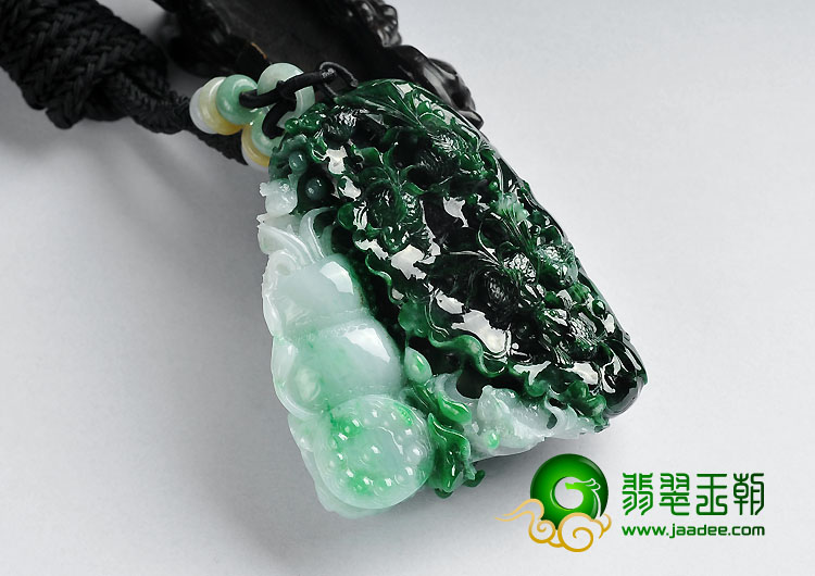 糯冰种浓绿缅甸翡翠A货金玉满堂挂件
