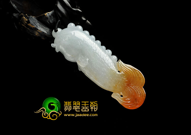 糯冰种红黄翡缅甸翡翠A货小鱼挂件