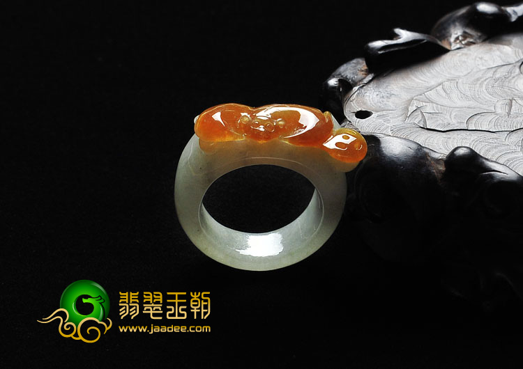 糯冰种褐黄翡缅甸翡翠A货蝙蝠指环