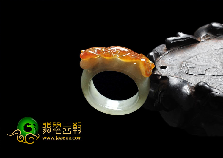 糯冰种褐黄翡缅甸翡翠A货蝙蝠指环