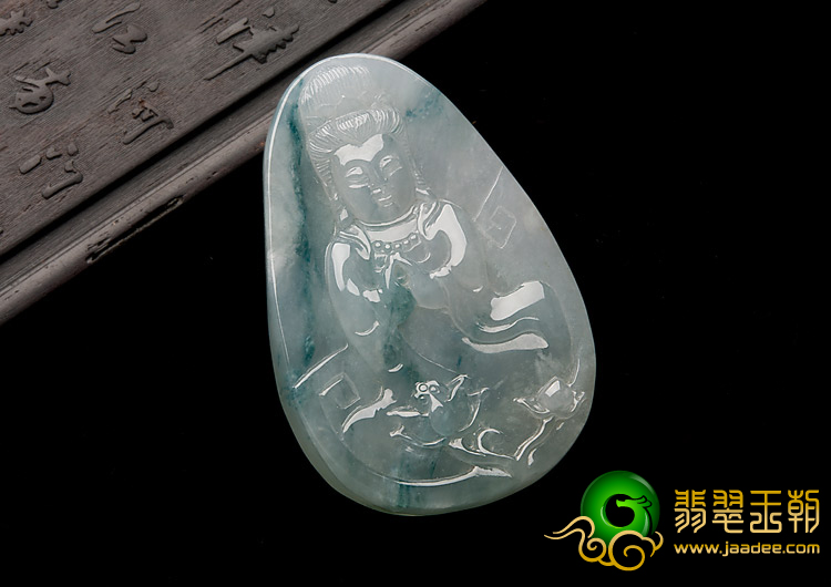 冰种飘花缅甸翡翠A货观音挂件