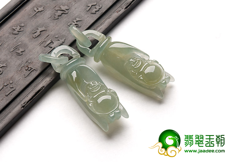 冰种晴水缅甸翡翠A货佛手挂件（一对）