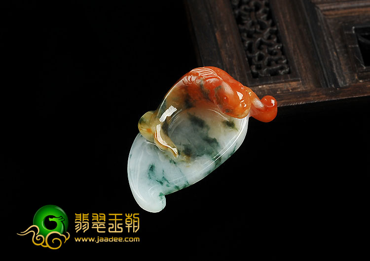 糯冰种红黄翡飘花缅甸翡翠A货小鱼挂件
