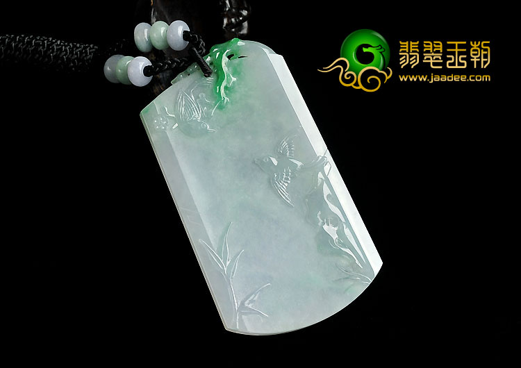 冰种飘翠缅甸翡翠A货鸟语花香挂件