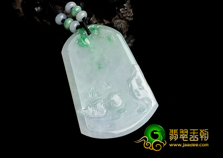 冰种飘翠缅甸翡翠A货伉俪情深挂件