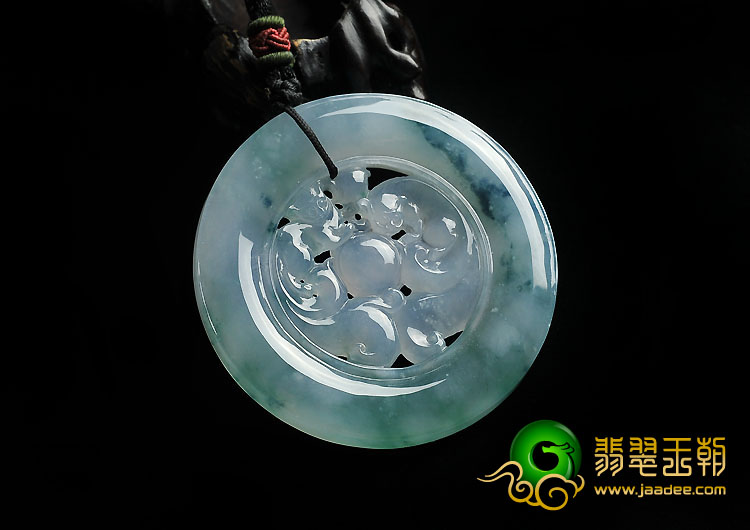 冰种飘花缅甸翡翠A货欢喜平安牌挂件