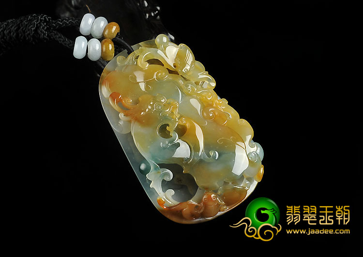 冰种黄翡飘花缅甸翡翠A货龙行如意挂件