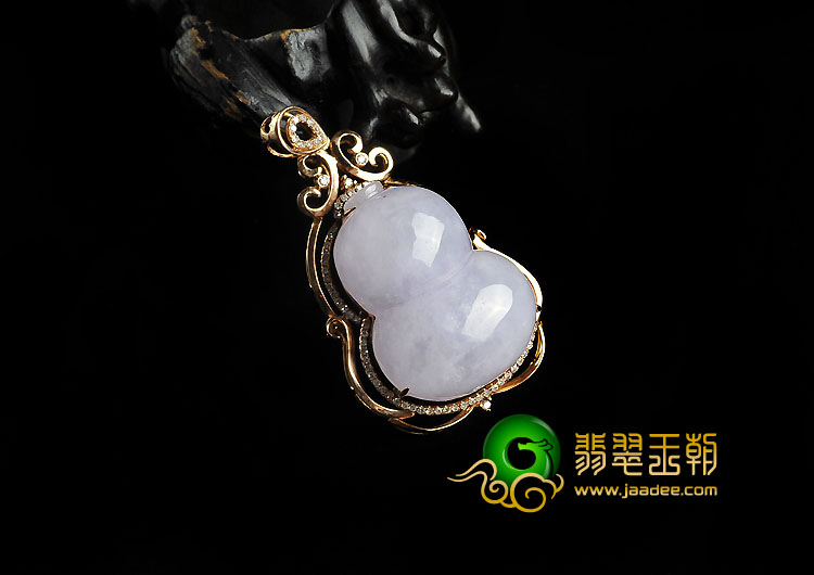 糯冰种紫罗兰缅甸翡翠A货镶玫瑰金葫芦胸坠（真钻）