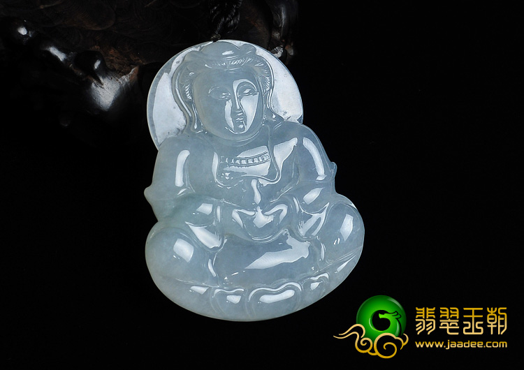 冰种淡晴水缅甸翡翠A货观音挂件