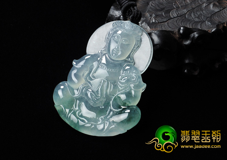 冰种飘花缅甸翡翠A货观音挂件