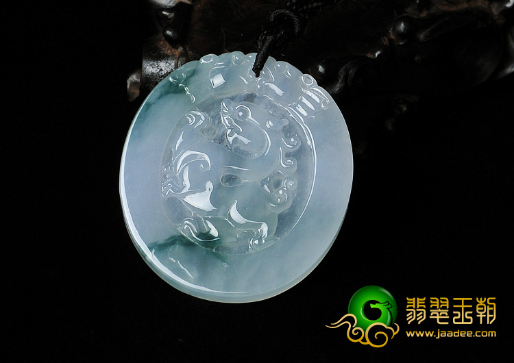 冰种飘花缅甸翡翠A货仿古龙牌挂件