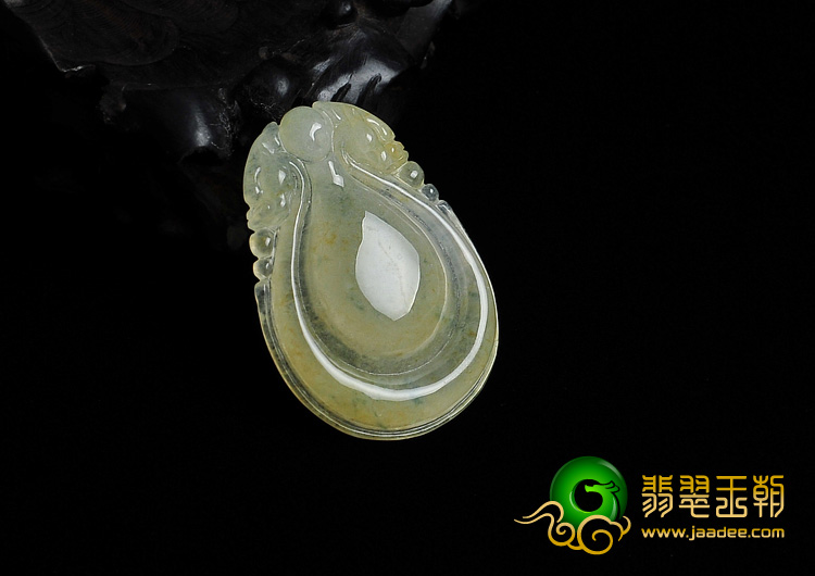 冰种黄翡缅甸翡翠A货双龙如意挂件