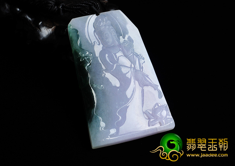 冰种紫罗兰飘花缅甸翡翠A货观音挂件