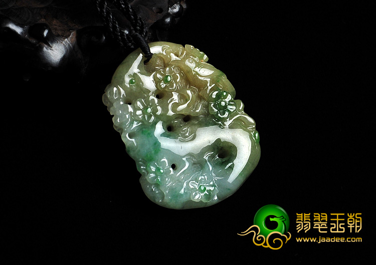 糯冰种褐翡飘花缅甸翡翠A货喜上眉梢挂件