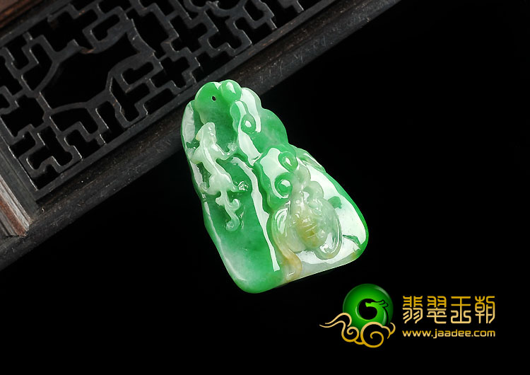 糯冰种黄加绿缅甸翡翠A货福寿如意挂件