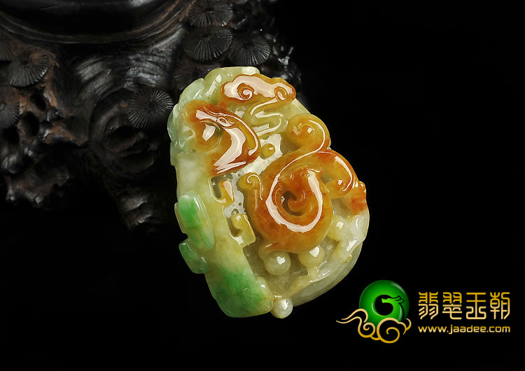 糯冰种三彩缅甸翡翠A货龙凤呈祥挂件
