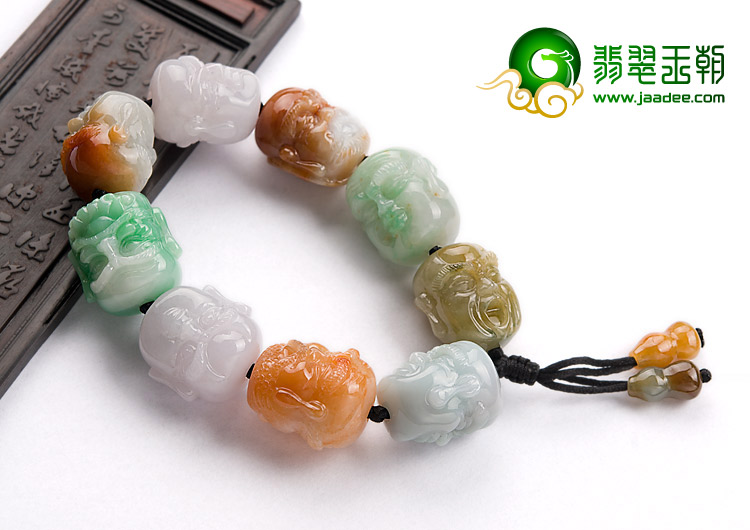 糯冰种三彩缅甸翡翠A货罗汉头手链