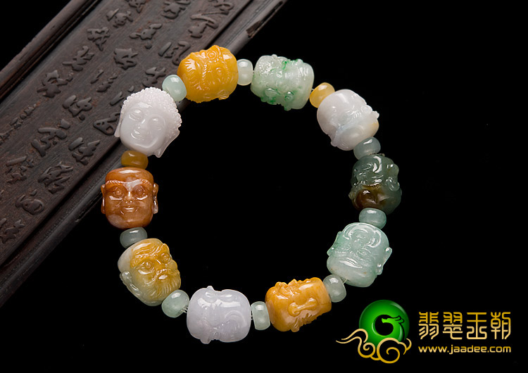 糯冰种三彩缅甸翡翠A货罗汉头手链
