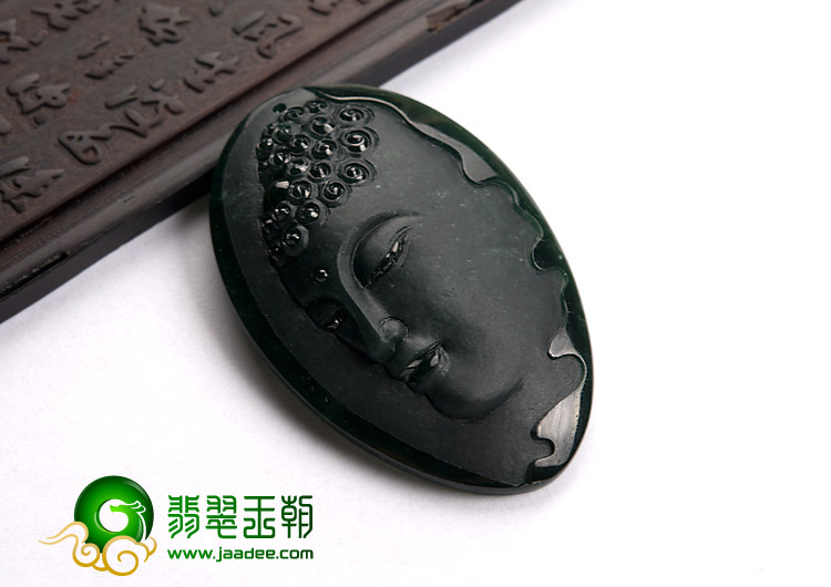 冰玻种墨翠缅甸翡翠A货释迦牟尼挂件