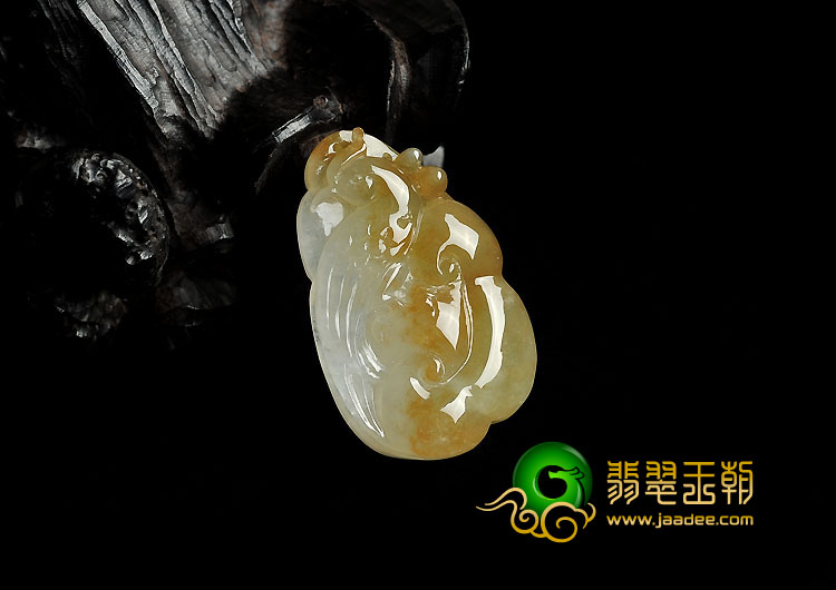 冰种褐黄翡缅甸翡翠A货凤凰如意挂件