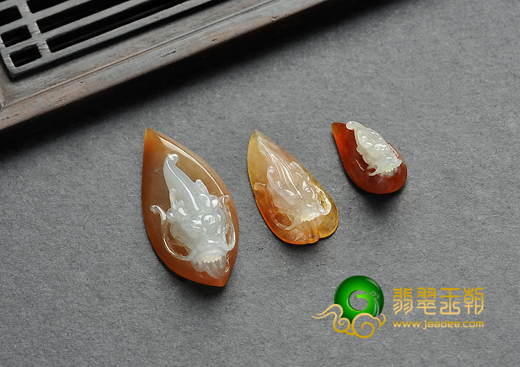 冰种红黄翡缅甸翡翠A货龙头戒面.胸坠（单价）