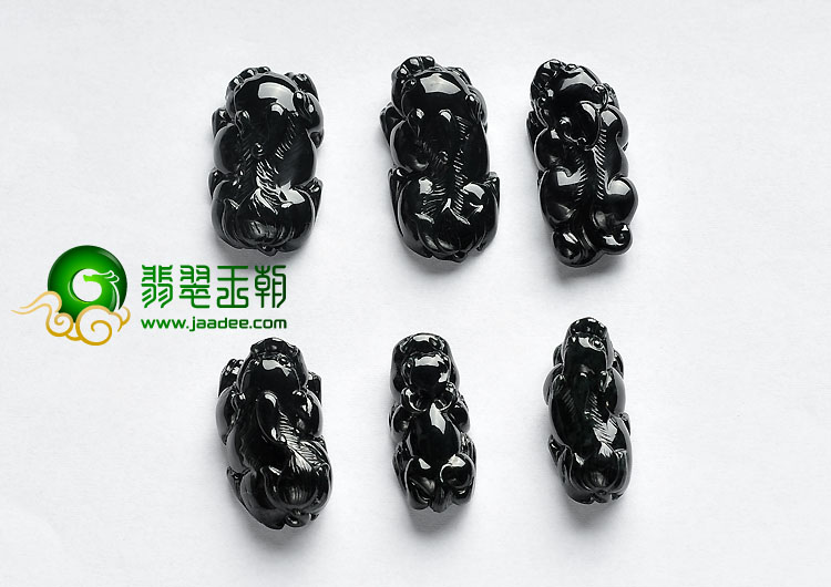 糯冰种墨翠缅甸翡翠A货貔貅戒面.胸坠（单价）