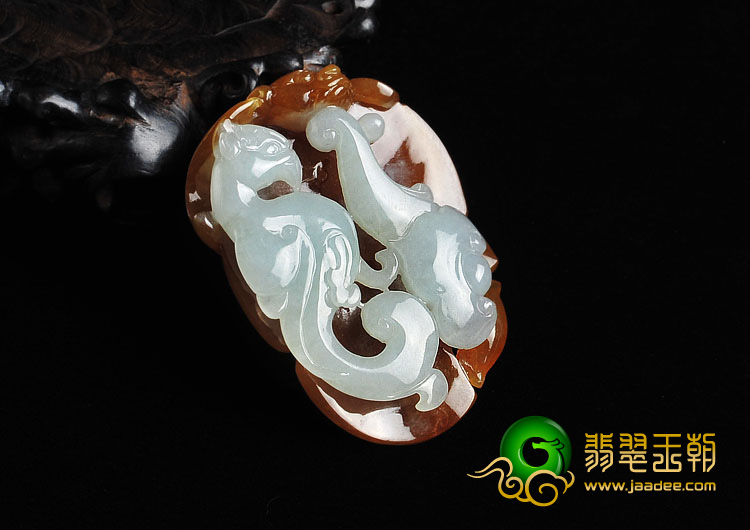糯冰种褐红翡缅甸翡翠A货如意鸟挂件
