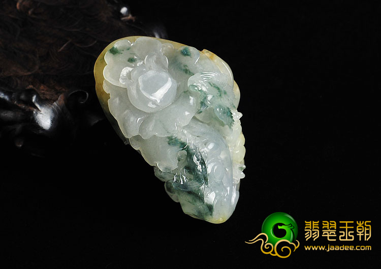 冰种三彩缅甸翡翠A货花开富贵挂件