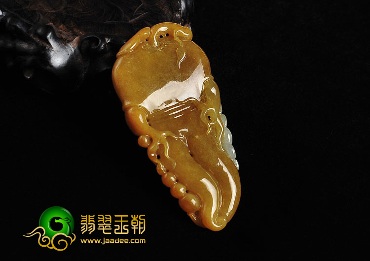 糯冰种褐黄翡缅甸翡翠A货人生如意挂件