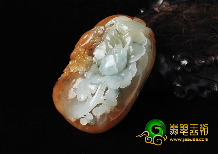 糯冰种三彩缅甸翡翠A货富贵花开挂件
